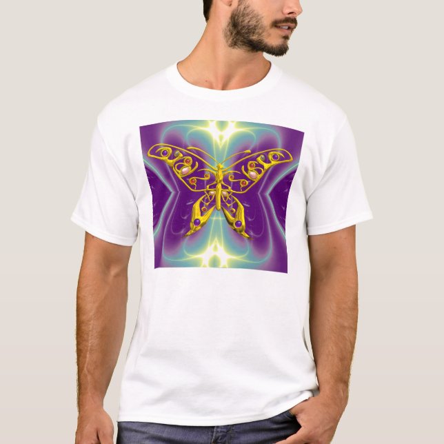 T-shirt BOUTEILLE D'OR, Vagues Fractées Vert Violet (Devant)