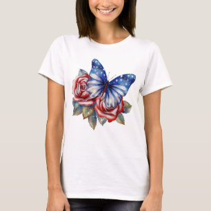T-SHIRT BOUTEILLE ET FLEURS BLEU BLANC ROUGE PATRIOTIQUE