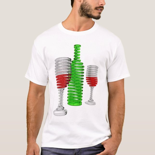 T-shirt Bouteille et verres de vin (Devant)