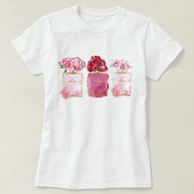 T-shirt Bouteilles De Parfum Rose Paris Style Fleurs Aroma (Design devant)