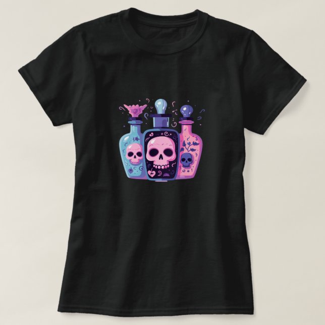 T-shirt Bouteilles de potion de crâne Pastel Goth Hallowee (Design devant)
