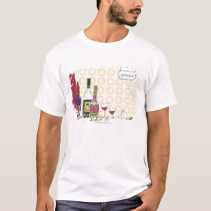 T-shirt Bouteilles de vin avec des verres à vin sur la
