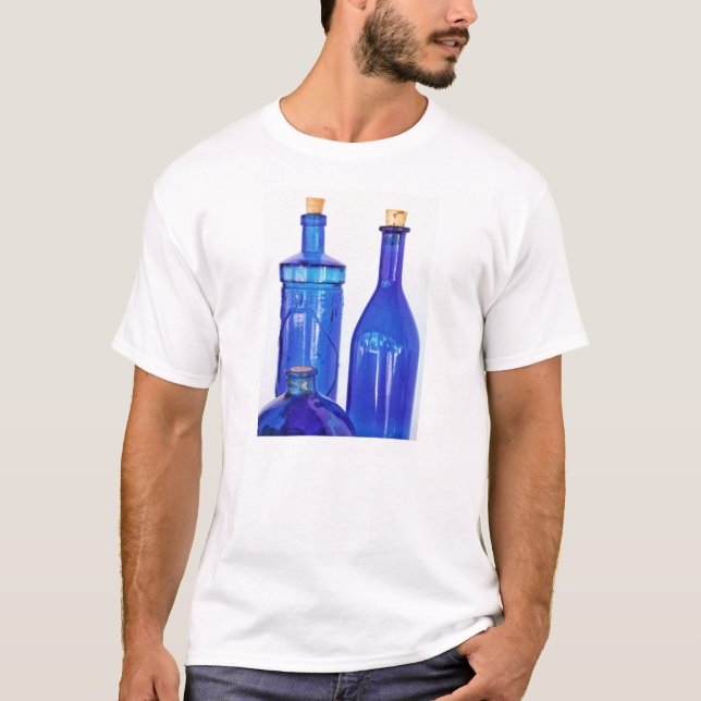 T-shirt Bouteilles en verre bleu (Devant)