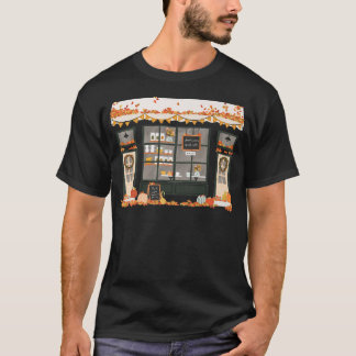 T-shirt Boutique De Café Rétro Feuilles Automne Citrouille