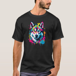 T-shirt Boutique d'Encre Vibrant Husky Pop Art, Coloré