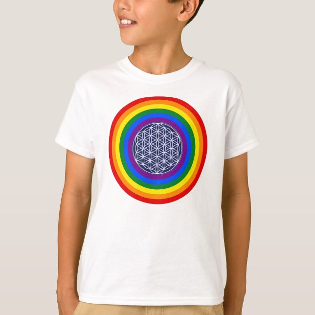 T-SHIRT BOUTON À DRAPEAU PLANCHER + FLEURS DE VIE (Devant)