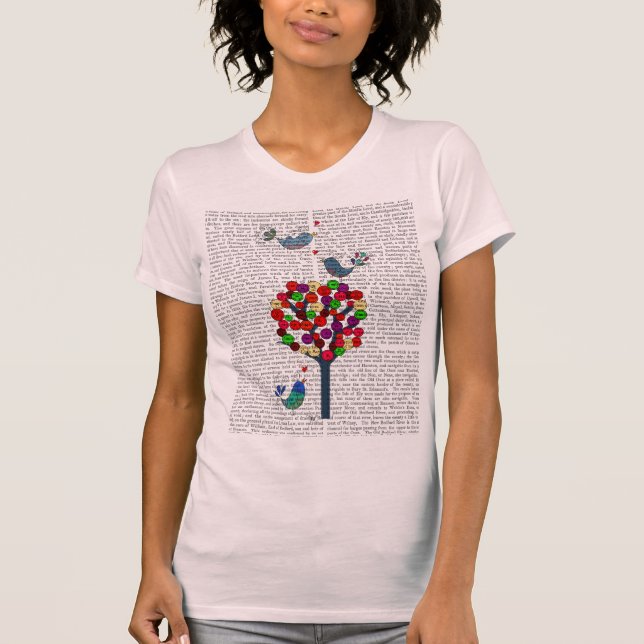 T-shirt Bouton Arbre et oiseaux Bleu (Devant)