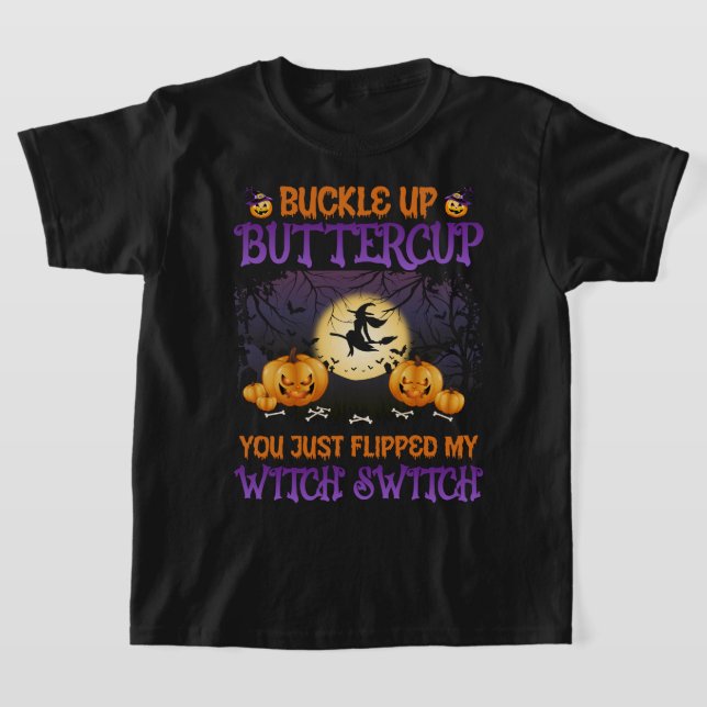 T-shirt Bouton d'interrupteur de sorcière d'Halloween vers (Poser)