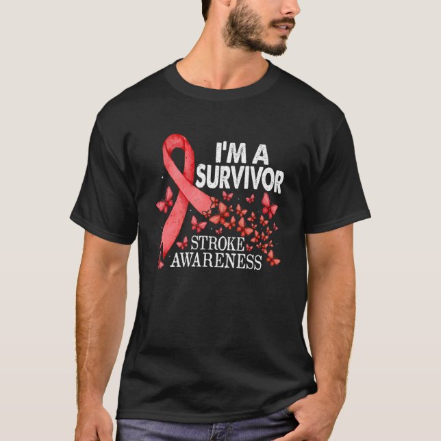 T-shirt Bouton rouge Ruban rouge Je suis un survivant AVA (Devant)