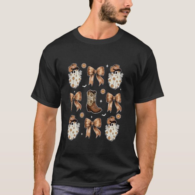 T-shirt Bow Bottes de cowboy occidentales fantômes Hallowe (Devant)