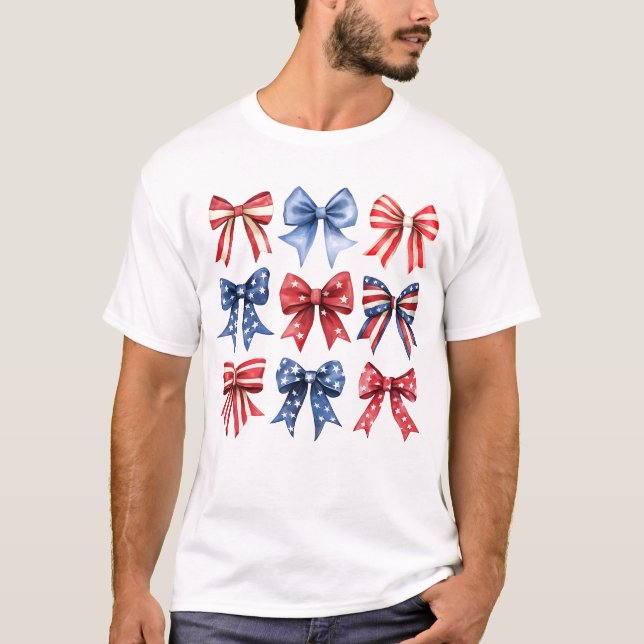 T-shirt Bow Coquette Patriotique Quatrième 4 juillet USA (Devant)