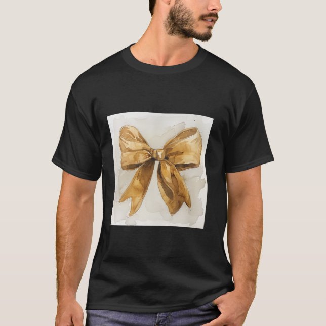 T-shirt Bow de fille en coquette aquarelle Aesthétique or (Devant)