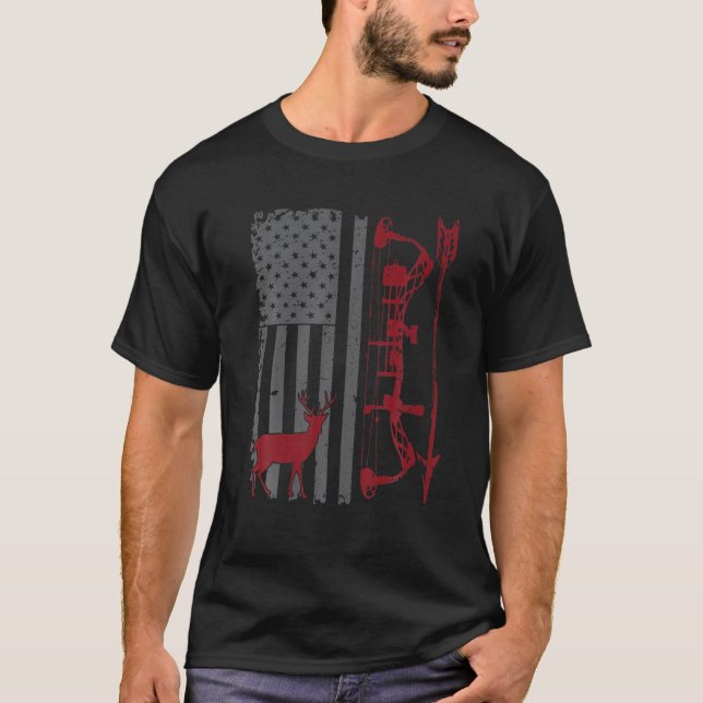 T-shirt Bow Hunter American Flag Buckwear Buck Silhouette (Devant)