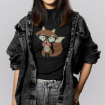 T-shirt Bow Tie and Glasses Hipster Brown Fox<br><div class="desc">Adorable vector illustration of a cute little brown fox wearing an oversized pair of glasses and red and white polka dot pattern bow tie.</div>