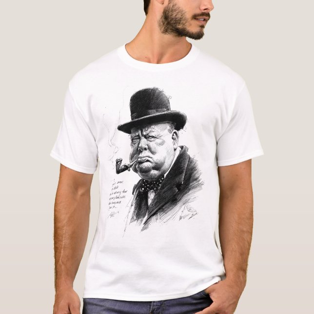 T-shirt Bowler Hat & Pipe – Ink Caricature Portrait (Devant)