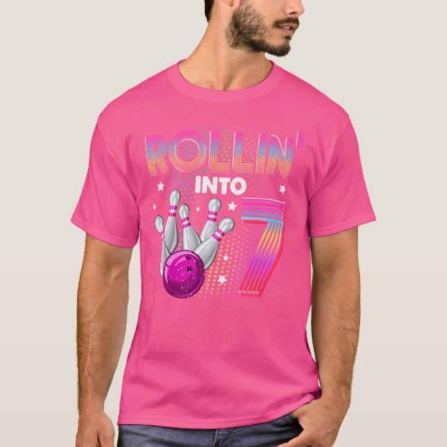 T-shirt Bowling Anniversaire Fête Rollin Into 7 7E Anniver (Devant)