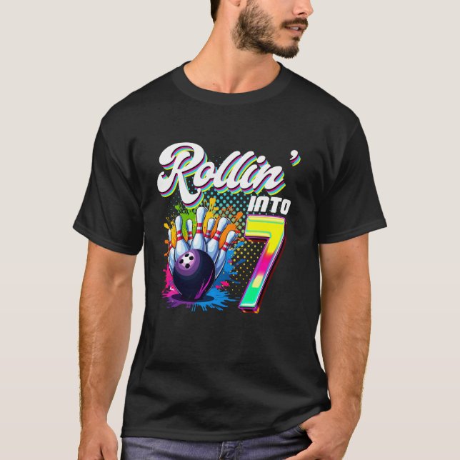 T-shirt Bowling Anniversaire Rollin Into 7 Partie 7e Anniv (Devant)
