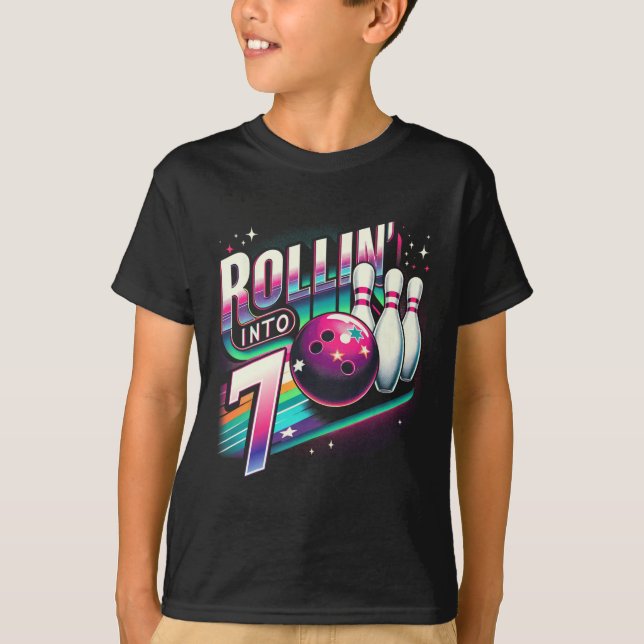 T-shirt Bowling Birthday Rollin Into 7 Party 7th Birthday  (Devant)