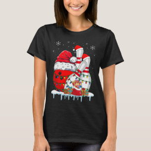 T-shirt Bowling Christmas Bowling Santa Hat Christmas Ligh
