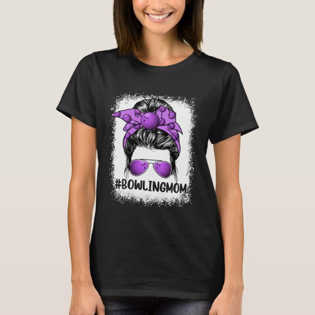 T-shirt Bowling Mom Glasses Messy Bun Women Cute Mother s  (Devant)