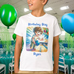 T-shirt Bowling Party Boy's Anime Birthday Personnalisé<br><div class="desc">Un mignon t-shirt garçon d'anniversaire de bowling sur le thème du bowling de bowling. Les couleurs utilisées sont orange,  bleu et vert.</div>