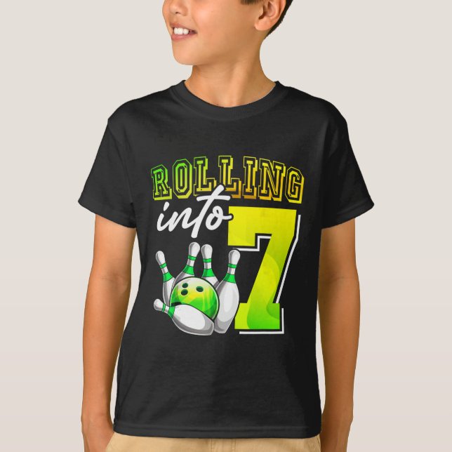 T-shirt Bowling Party Rolling dans 7 7e anniversaire fille (Devant)