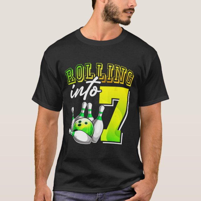 T-shirt Bowling Party Rolling dans 7 7e anniversaire fille (Devant)