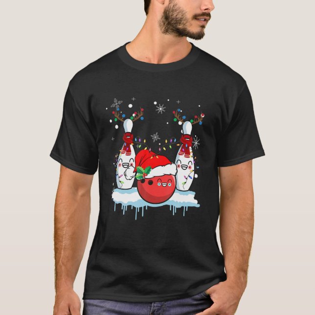 T-shirt Bowling Reindeer Santa Hat Christmas Bowling Lover (Devant)