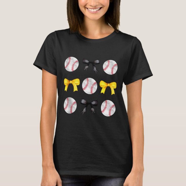 T-shirt Bows Noir et Jaune de Base Maman Tee Ball  (Devant)