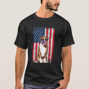 T-shirt Boxe American Flag Dog Wears Face Mask 4 Of Jul