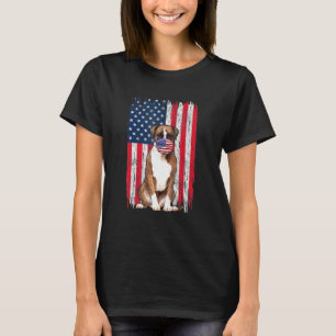T-shirt Boxe American Flag Dog Wears Face Mask 4 Of Jul