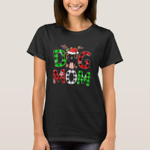 T-shirt Boxe Chien Maman Buffalo Plaid Xmas Pajama Reindee