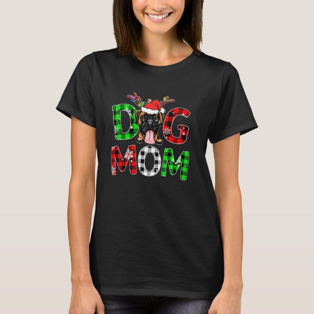 T-shirt Boxe Chien Maman Buffalo Plaid Xmas Pajama Reindee (Devant)