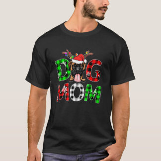 T-shirt Boxe Chien Maman Buffalo Plaid Xmas Pajama Reindee