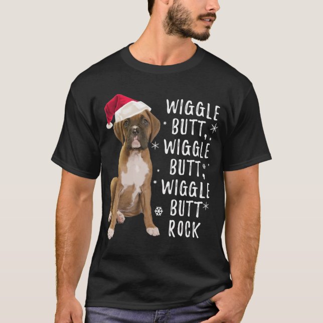 T-shirt Boxe Chien Noël - Wiggle Butt Rock (Devant)