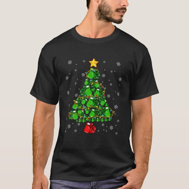 T-shirt Boxe de Noël Sports Amoureux Xmas Lumières Arbre P (Devant)