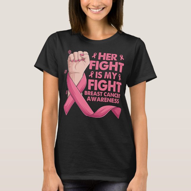 T-shirt Boxe Main Son Combat Est Mon Combat Cancer Du Sein (Devant)
