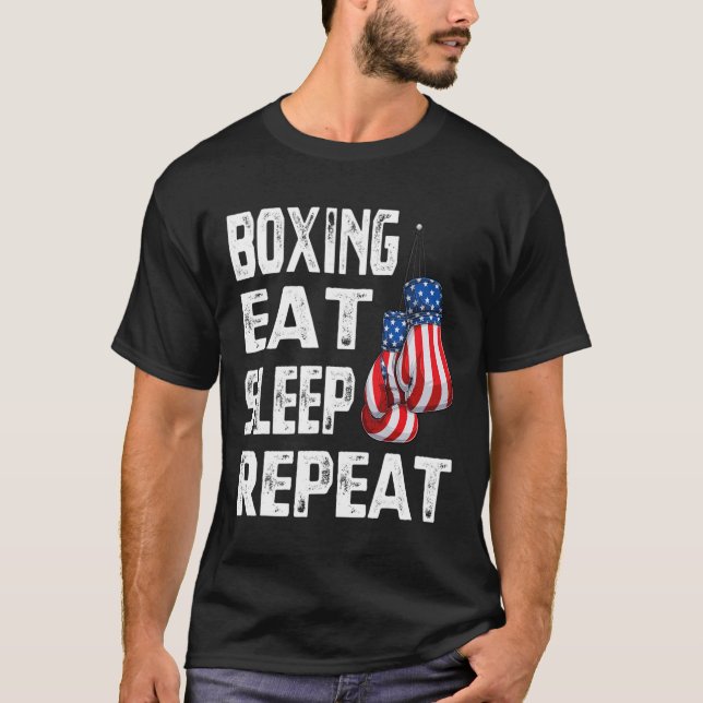 T-shirt Boxe Manger Dormir Répéter Gym Boxeur Kickboxing M (Devant)