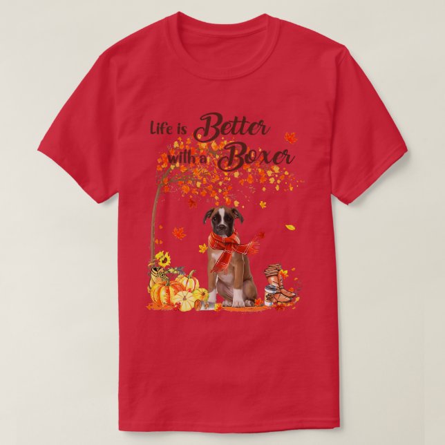 T-shirt Boxe Maple Tree Thanksgiving Day mignon Chien Fall (Design devant)