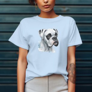 T-shirt Boxer Blanc Chien en Aquarelle