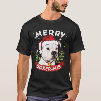T-shirt Boxer Blanc Chien Père Noël Garçons de Noël Filles