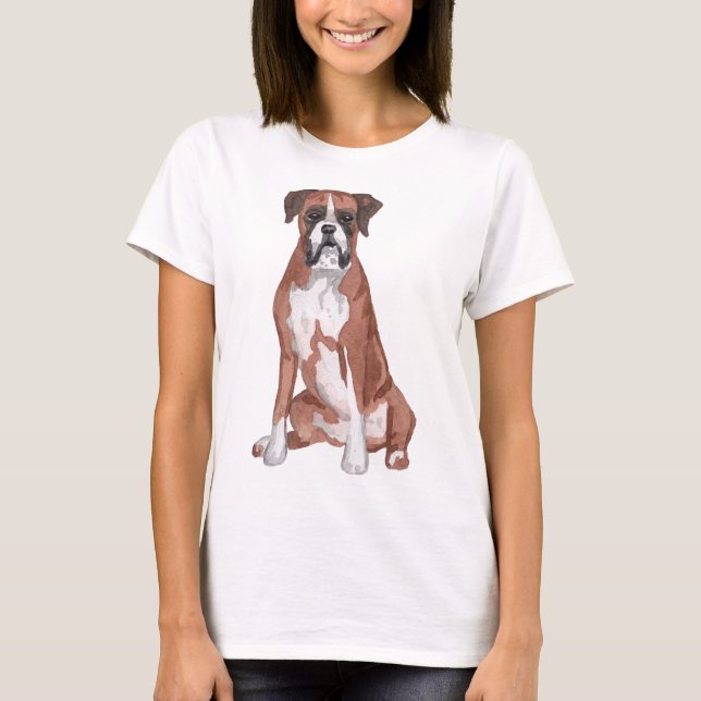 T-shirt Boxer Chien Aquarelle Peinture Art (Devant)