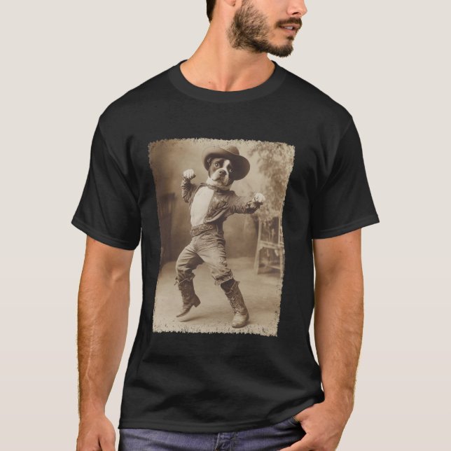 T-shirt Boxer Chien Drôle Cowboy Ridicule (Devant)