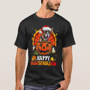 T-shirt Boxer Chien Retro Hallothanksmas Halloween Joyeux 