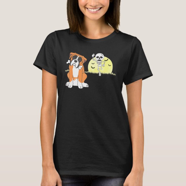T-shirt Boxer Chien Skeleton Halloween (Devant)