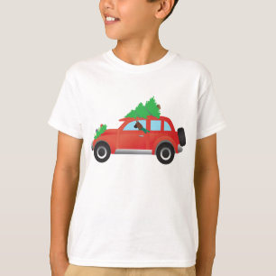 T-shirt Boxer Chien voiture avec arbre de Noël sur le dess