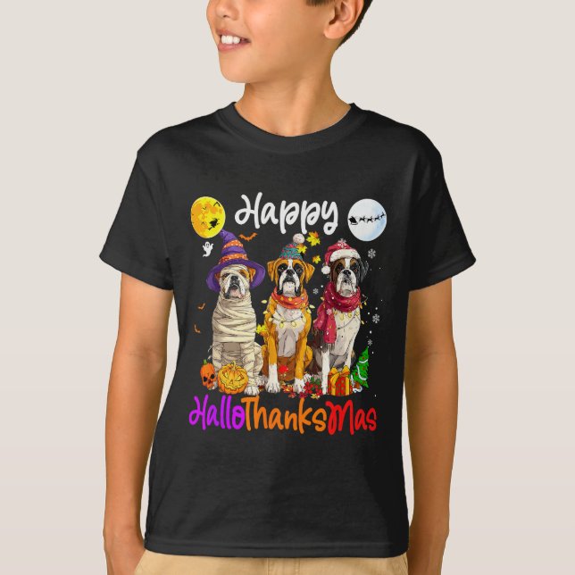 T-shirt Boxer Dog Christmas Thanksgiving Happy Halloween  (Devant)