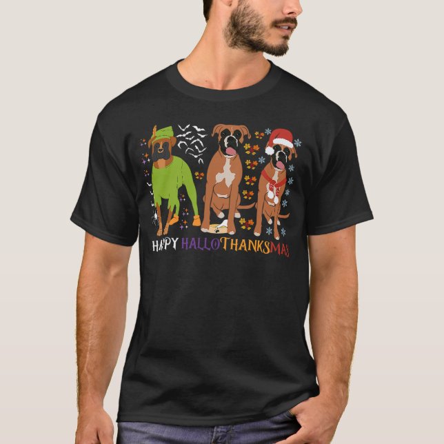 T-shirt Boxer Dog Happy Hallothanksmas Xmas Dog Lover (Devant)