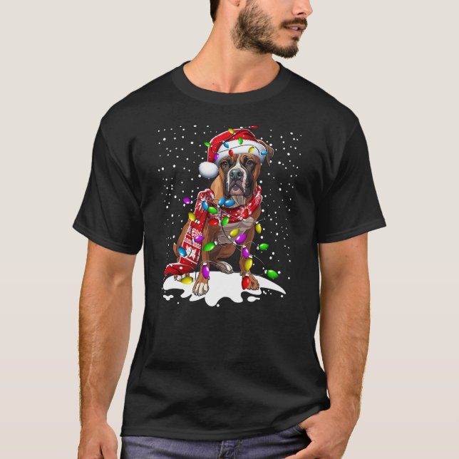 T-shirt Boxer Dog Lighting Xmas Boxer Christmas (Devant)
