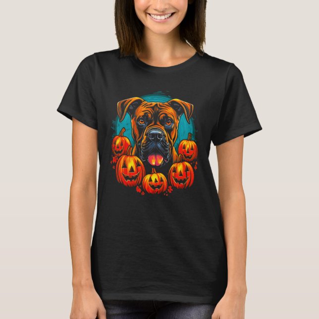 T-shirt Boxer Dog Pop Halloween Pumpkin (Devant)